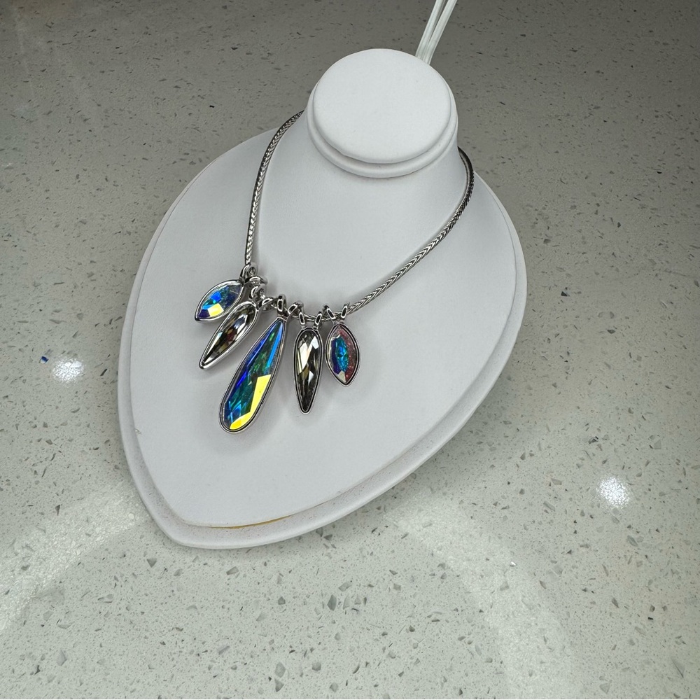 “Touchstone” Customizable, Rhodium, Aurora Borealis Swarovski Crystal Necklace - Picture 4 of 8